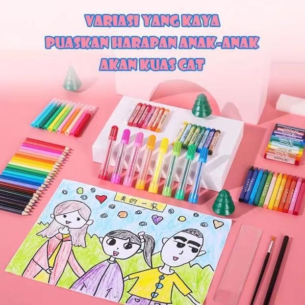 

Promo! Crayon Anak Pengasah 208pcs Set Alat Menggambar Melukis Anak-anak Crayon Cat Air Pensil Warna Terlaris