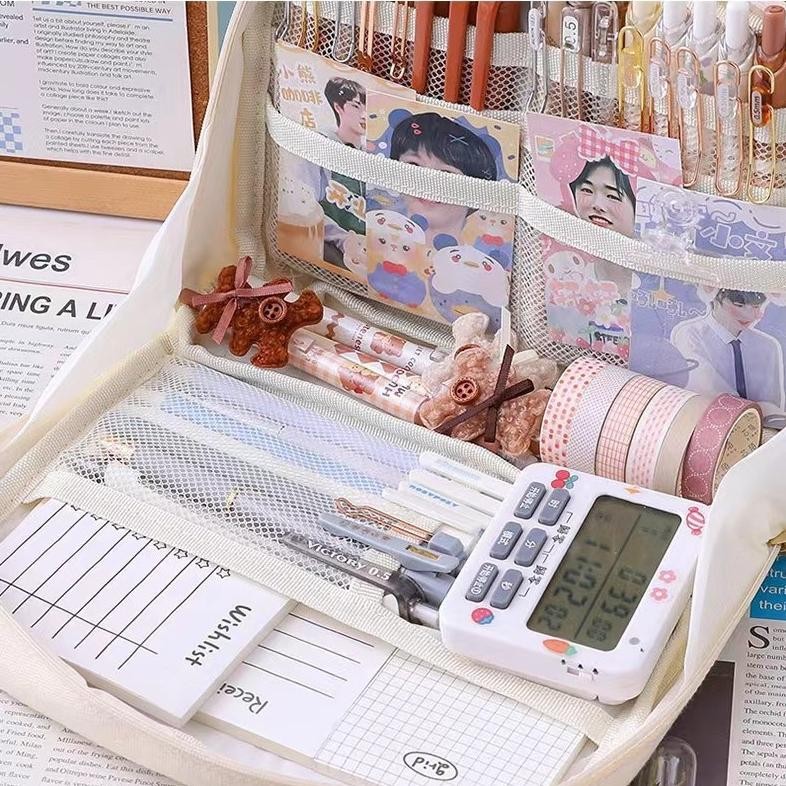 

GB29 8-Layer Super Large Capacity Pencil Case Kawaii Canvas Pencil Box Pen Pouch Organizer for Girls Back to School Stationery Supplies Terlaris