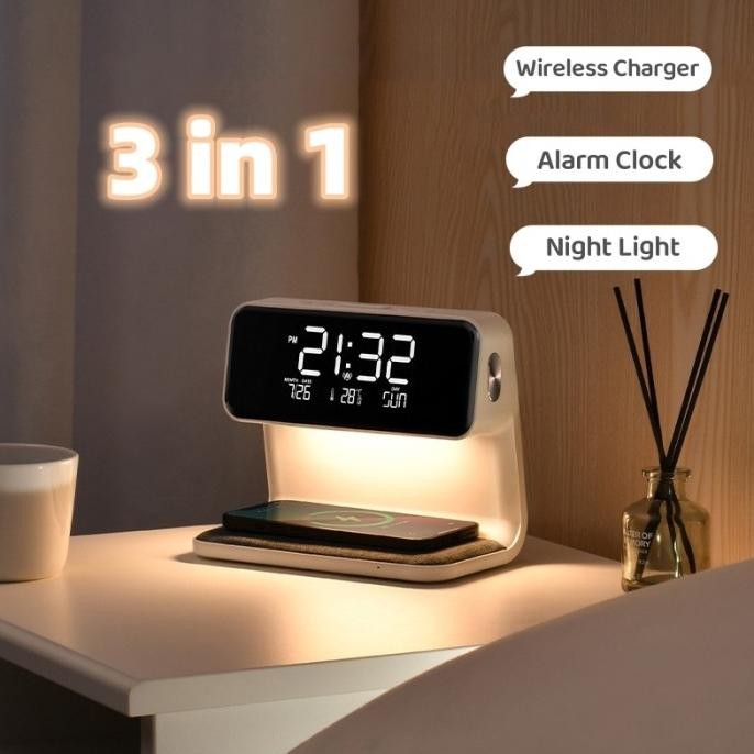 

VYRGO Jam Meja Digital Wireless Charging Alarm Led Clock Desk Lamp Glm