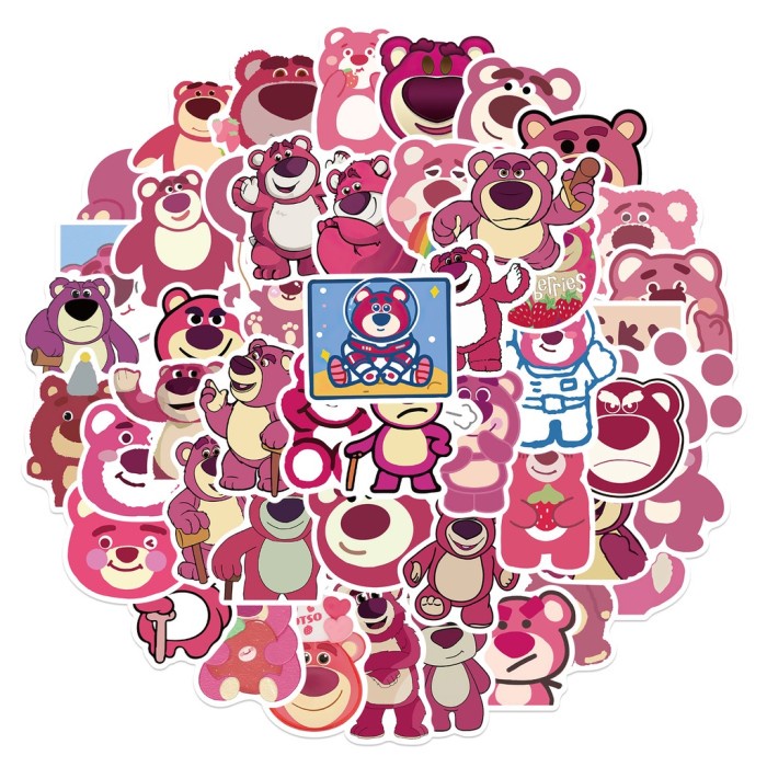 

50Pcs Stiker Kartun Beruang Sticker Pink Bear Lotso Toy Story Anti Air