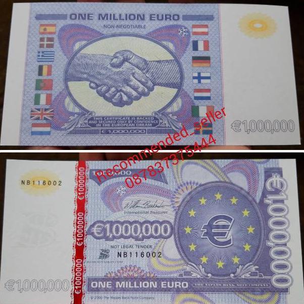 Termurah Uang Souvenir One Million Euro 1000000 1.000.000 1 Juta Salaman Kri