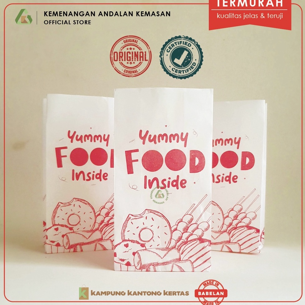 

Pasti Ready Kantong Ayam Goreng , Kemasan Fried chicken , Kantong Kertas Fried Chicken, Paper Bag Bungkus Ayam Fried Chicken - YUMMY FOOD 100 pcs GBE
