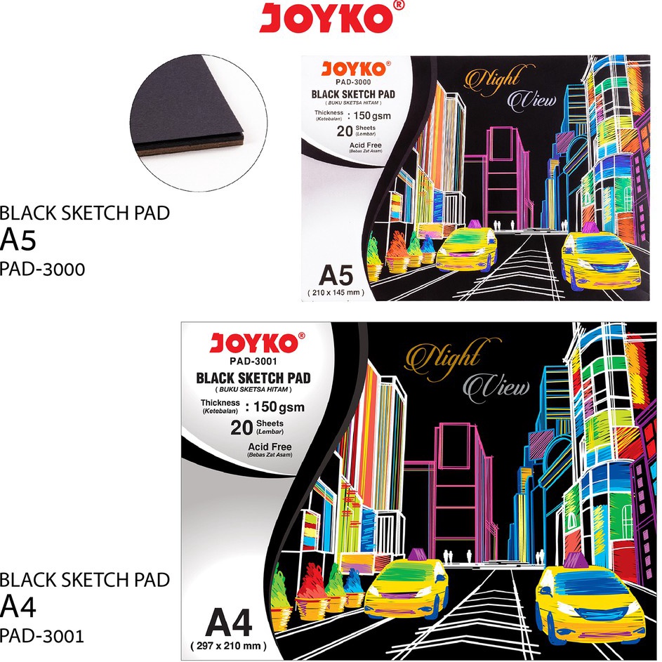 

Super Promo Joyko Black Sketch Pad Buku Gambar Sketsa Hitam 150 gsm 20 Sheets D92 ➶