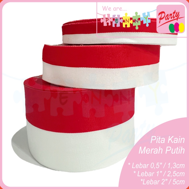 

[PROMO VA6H] Pita Merah Putih 1,3cm 2,5cm 5cm /rol Panjang 20 yard / +-18meter 50