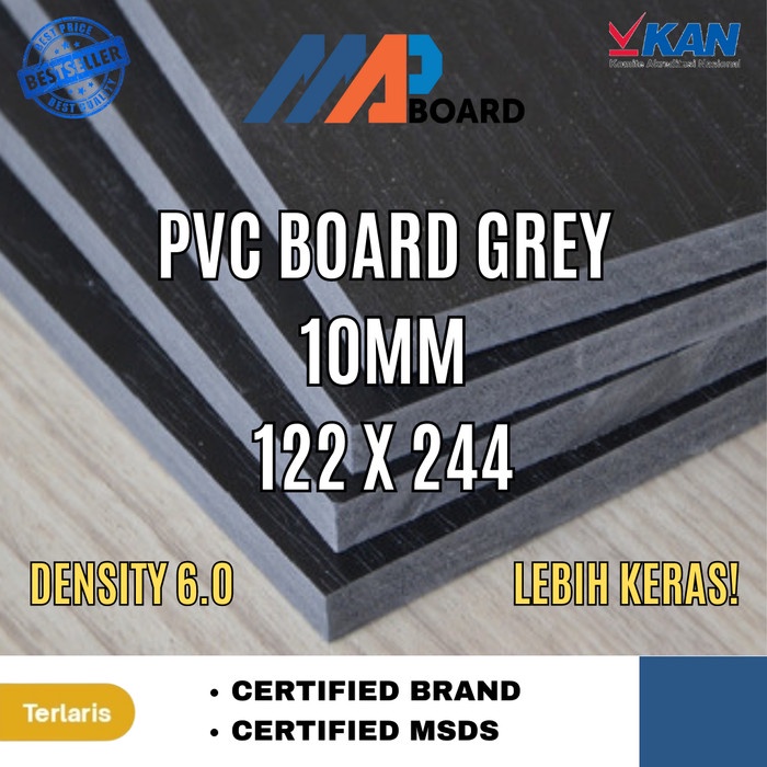 PVC FOAM BOARD 10MM GREY / ABU KERAS UKURAN 122 X 244 CM (MAP BOARD)