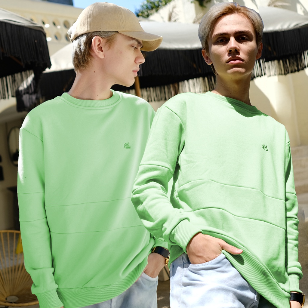 Guteninc - Sweater Pria Polos Pansies Green Lime Crewneck