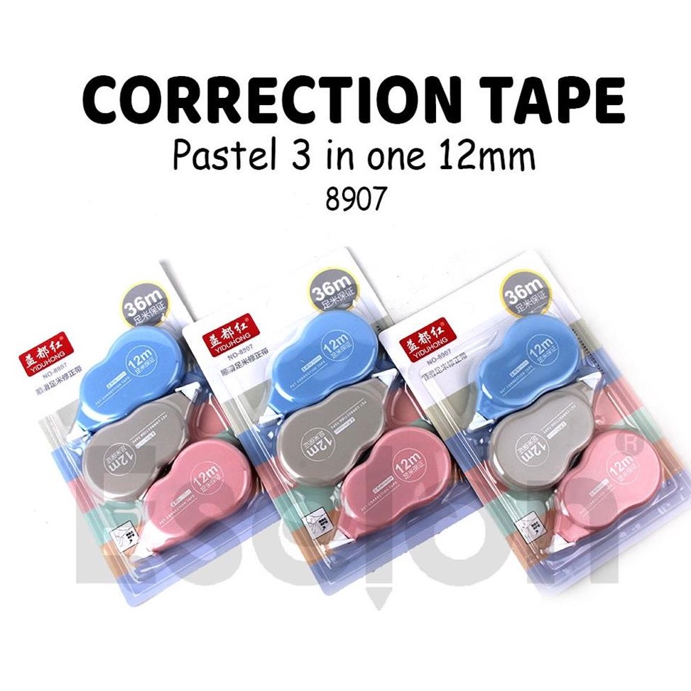 

Diskon 3pcs Correction Tape 8907 Warna Pastel / Correction Tape Office PRG