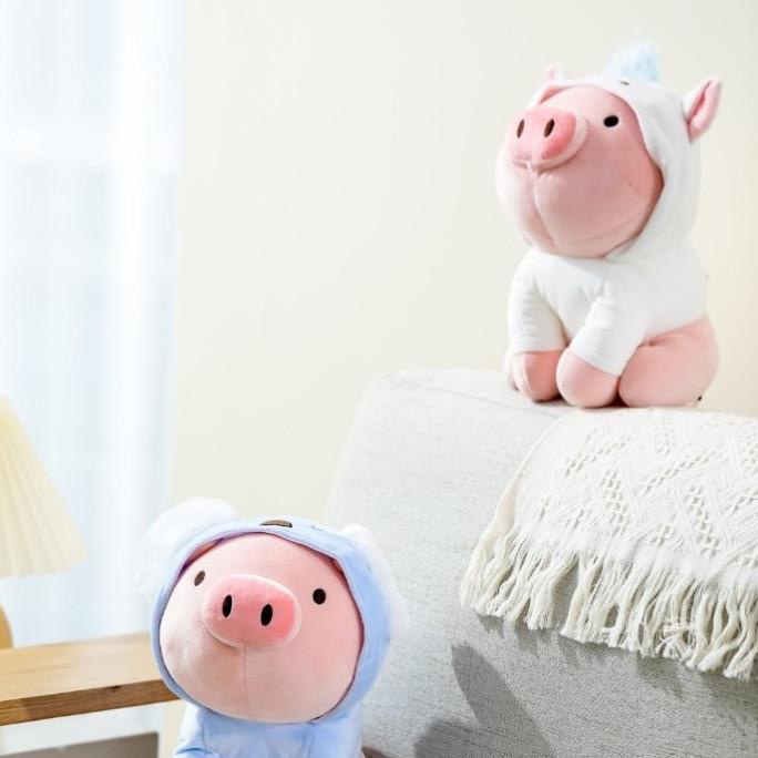 Boneka Babi Pink Lucu Plush - MINISO Sitting Piglet Plush Toy With Hat