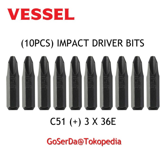 Terlaris Obengku Mata Obeng Ketok Vessel C51 (+) 3 36E Impact Driver Bits 8Mm Hex