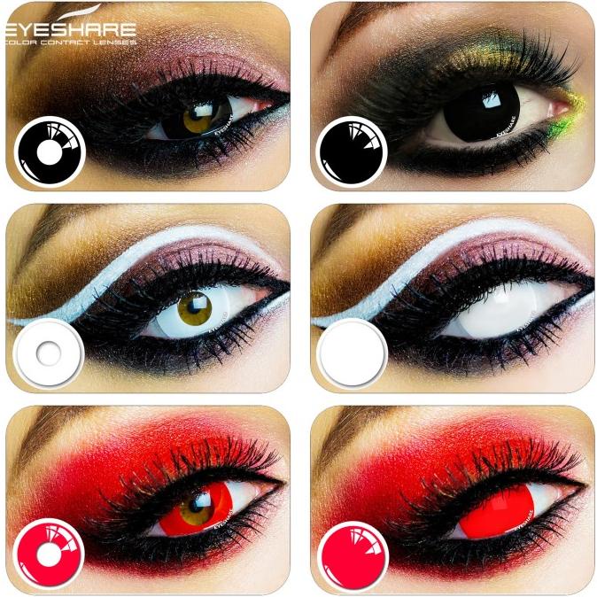 Trend Halloween Softlens Cosplay Anime Mata Kontak Lensa Hitam Putih Merah Original