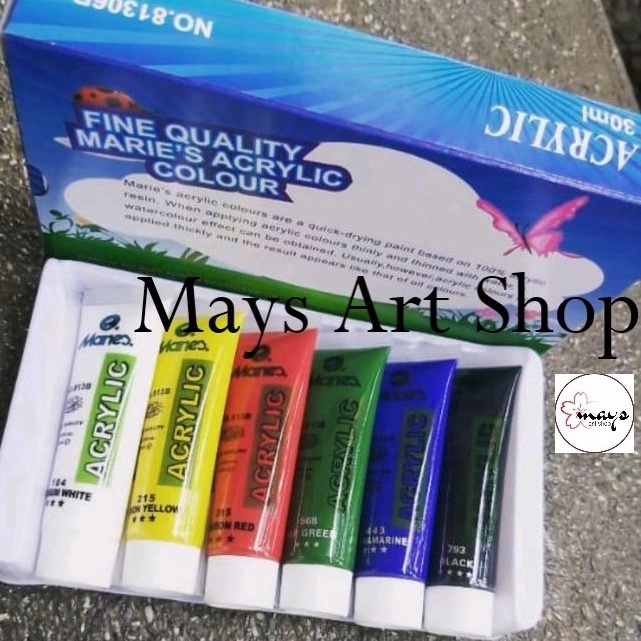 

[O14N ✓➛] Cat Akrilik Set Lukis Maries Isi 6 Warna Dasar x 30 ml / Marie's Acrylic Paint Color 6x30 ml No 81306B Colour 6x30ml Anak / Profesional / paaling.laris..!