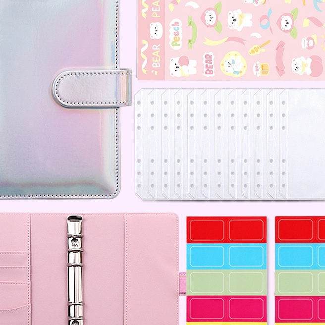 

[P-E✓➸R) A6 Laser Binder Notebook Planner Amplop Uang Kertas Penyimpanan Buku dengan 12 Pcs Ritsleting Folder 20 Pcs Label Stiker Alat Tulis PU Leather 6 Rings A6 Binder Budget Cash Envelope, Travel Journal Planner- paaling.laris.!!