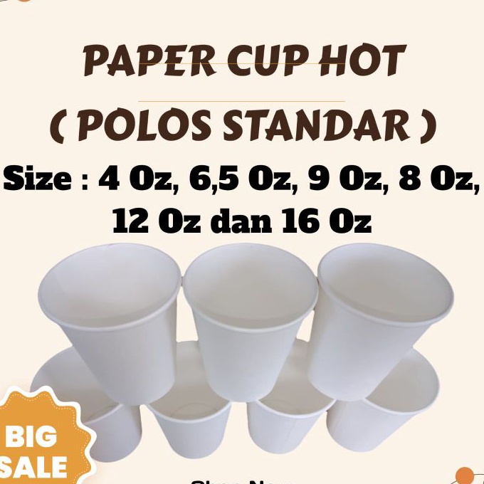 (♪H4G/➲] Paper Cup ( per 50 pcs ) Cup Kertas Gelas Kertas Tahan Panas / Hot Cup Polos 4 Oz 6.5 Oz 9 