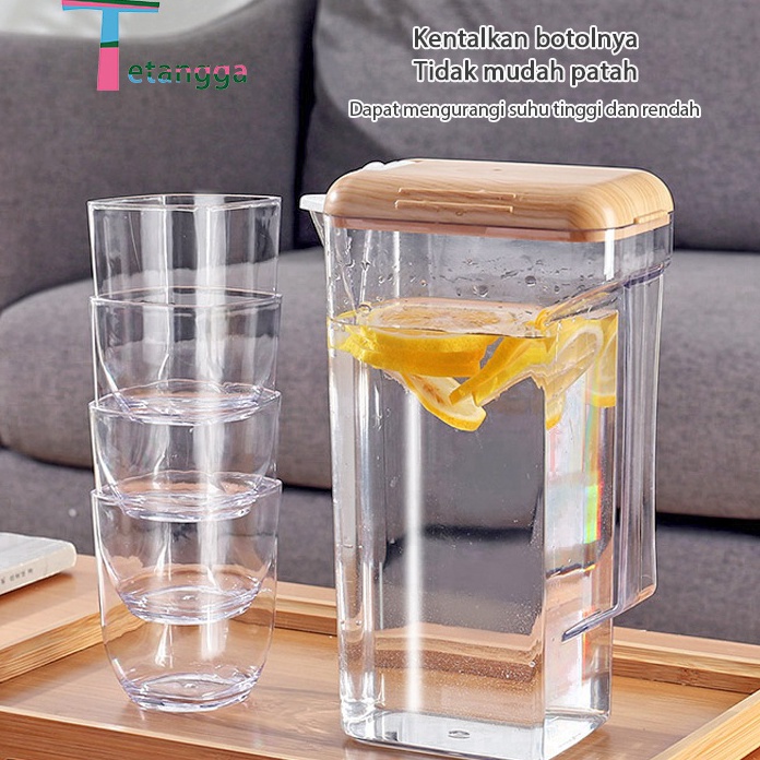 New Stock Teko Air Panas Dan Dingin set dengan Cangkir / Teko plastik Air minum Jug 1,5 Liter Besar 