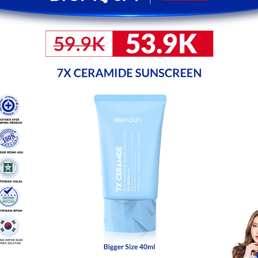 [K-Z»✮H> BIOAQUA 7X Ceramide Serum Sunscreen SPF 50 PA ++++ Sunscreen Gel Sunblock Wajah 12H Sun Pro