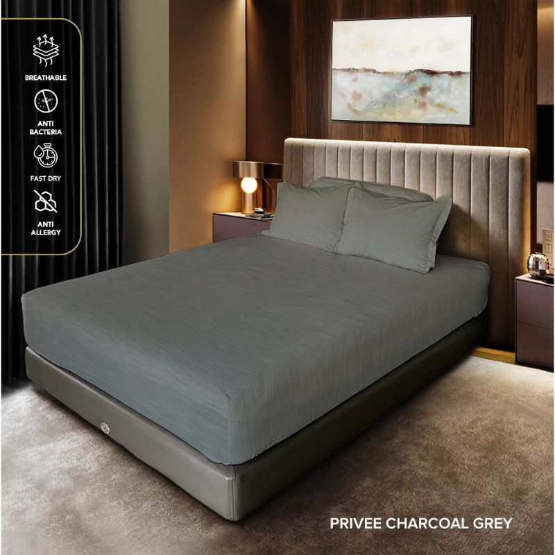 King Rabbit Sprei Single & Sarung Bantal Guling Motif Charcoal Grey