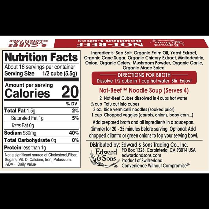 

juw edward & sons not beef broth 8 cubes kaldu sapi vegan gluten free 88g