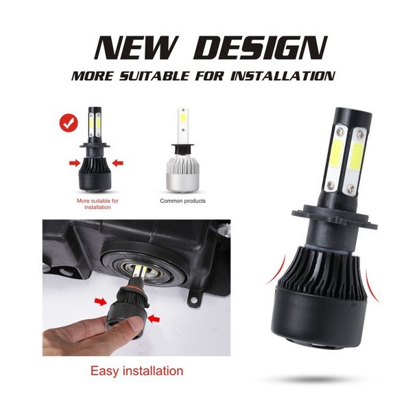 Lampu Utama Mobil Led Headlight Socket H4 Cahaya Terang Putih 12-24 Volt Lampu Depan Terang (2 Pcs)