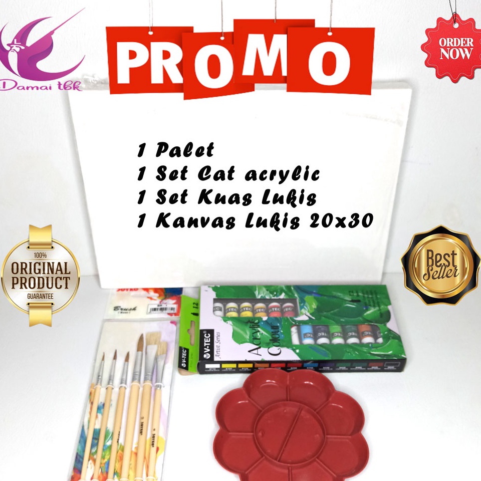 

[KODE P60UP] Paket Lukis Komplit PL41 Kanvas + Cat Akrilik + Palet + Kuas Set