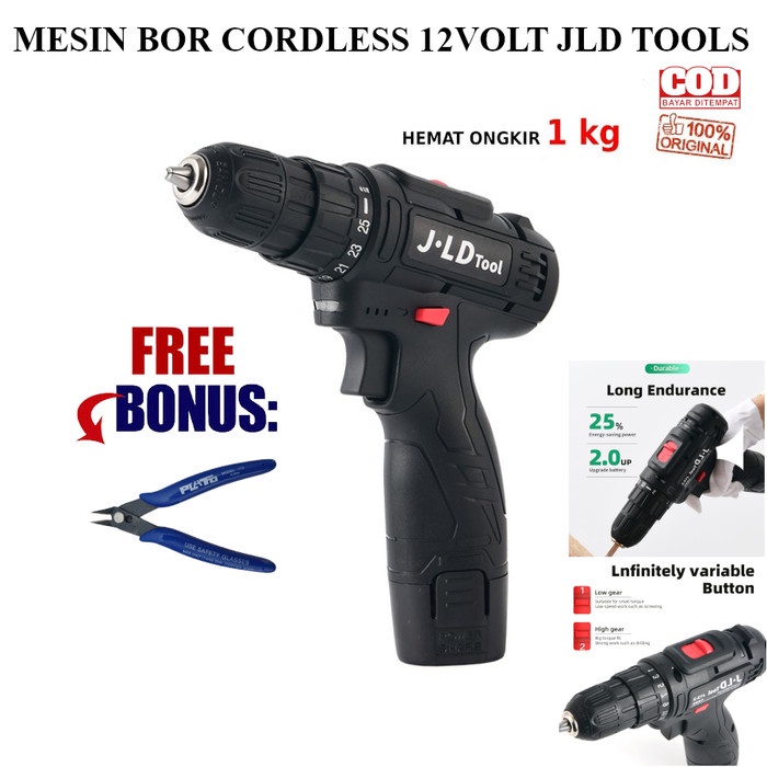 Mesin Bor Cordless 12volt Impact Drill Murah Free Bonus - Bor Tangan
