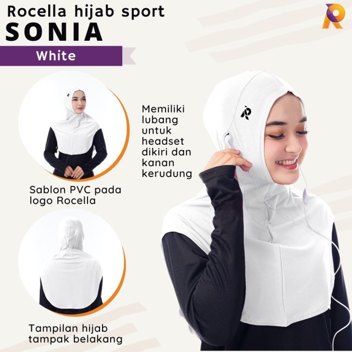 Defines Hijab Sport Sonia Syar'I Bahan Jersey Jilbab Olahraga Putih