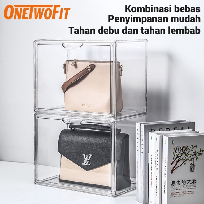 ONETWOFIT TRANSPARENT ACRYLIC STORAGE BOX BOOK ORGANIZER CONTAINER BOX