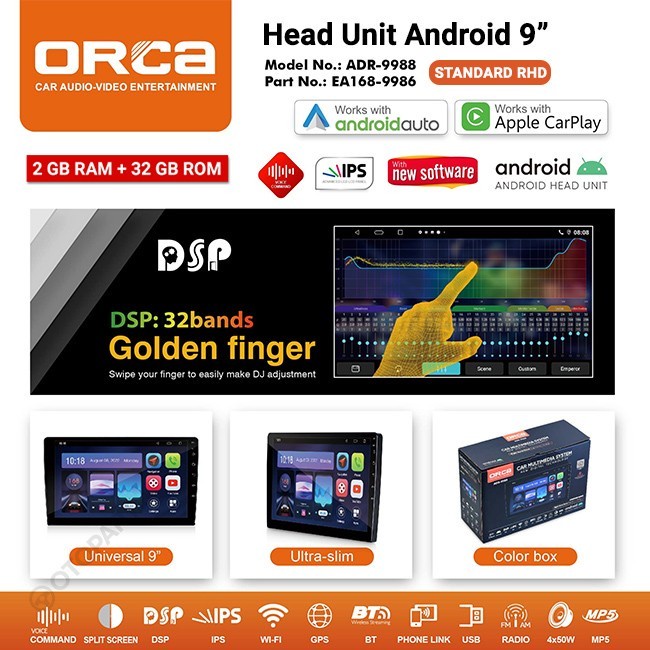Headunit Android 10 Inch Auto CarPlay Orca Ram 2/32 / Android Car Play star