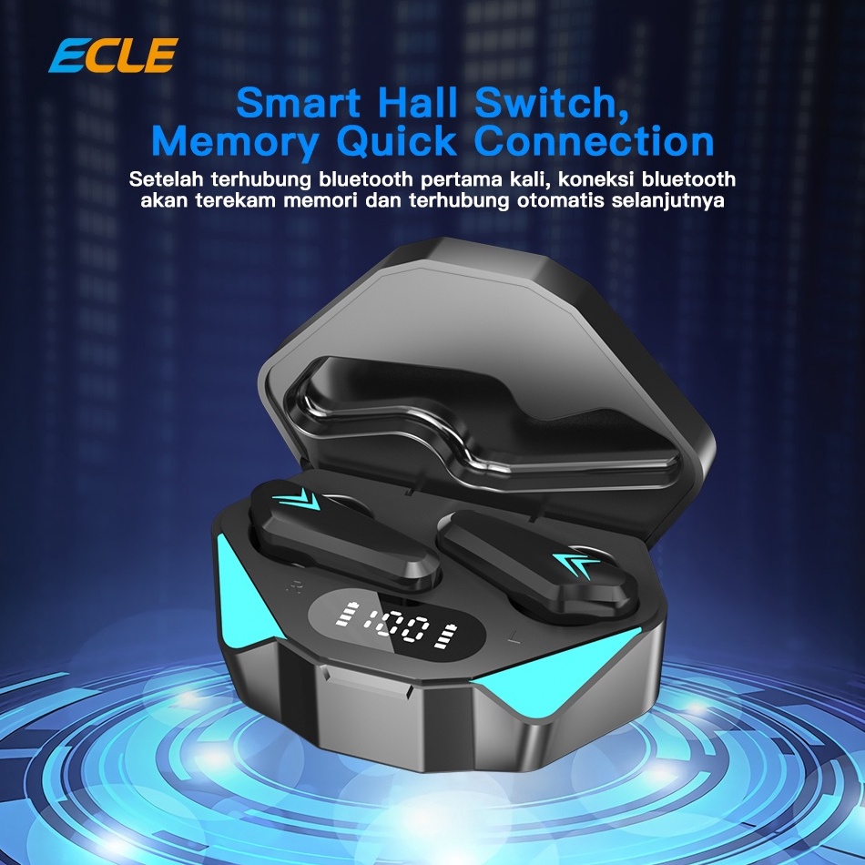 Model Baru.. ECLE X15 TWS Music Earphone Gaming Headset Bluetooth HiFi Stereo Waterproof Portable
