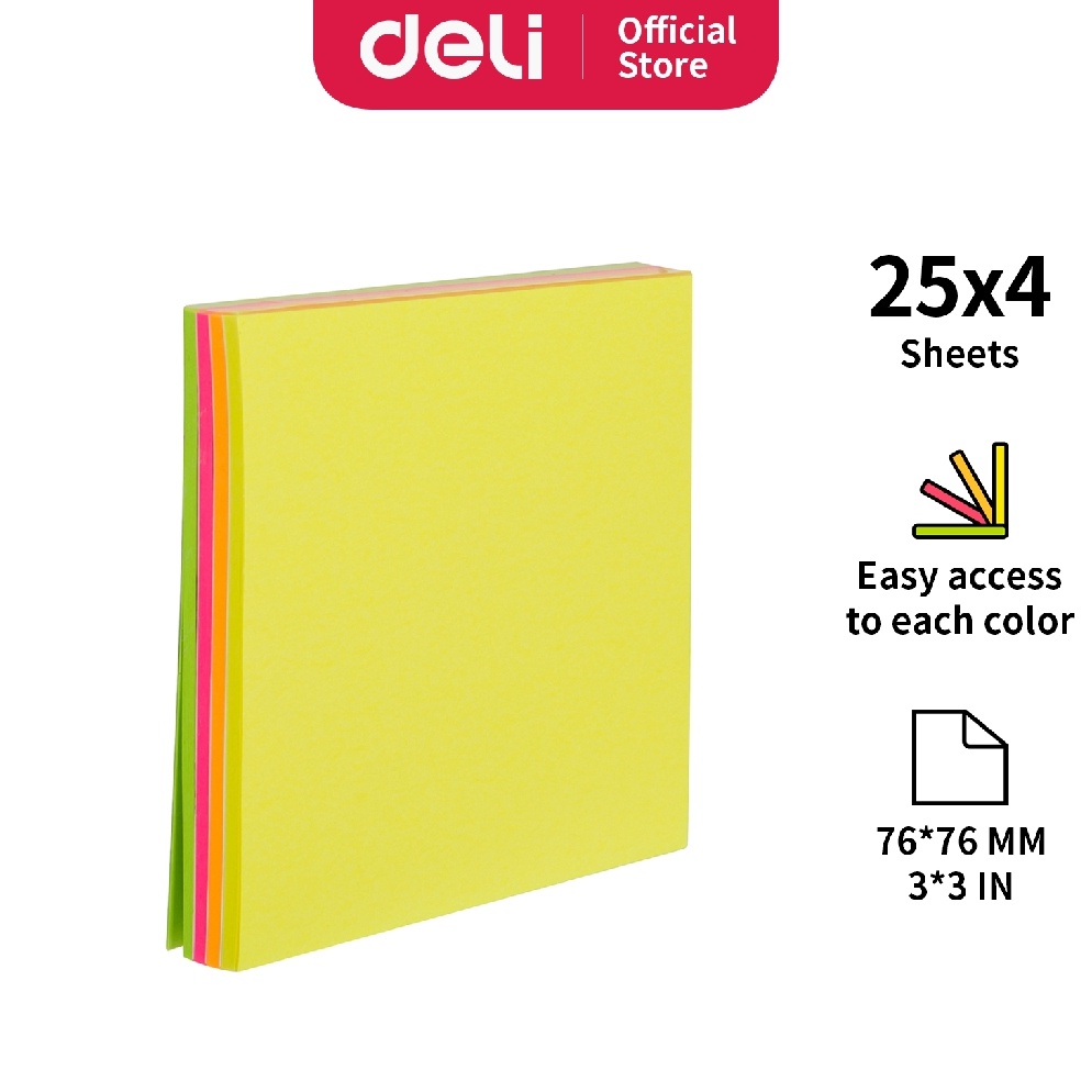 

Terlaris Deli Memo tempel - Note Pad 76×76mm 3''x3" 4 warna 100 sheet perekat kuat dan tahan lama EA02002