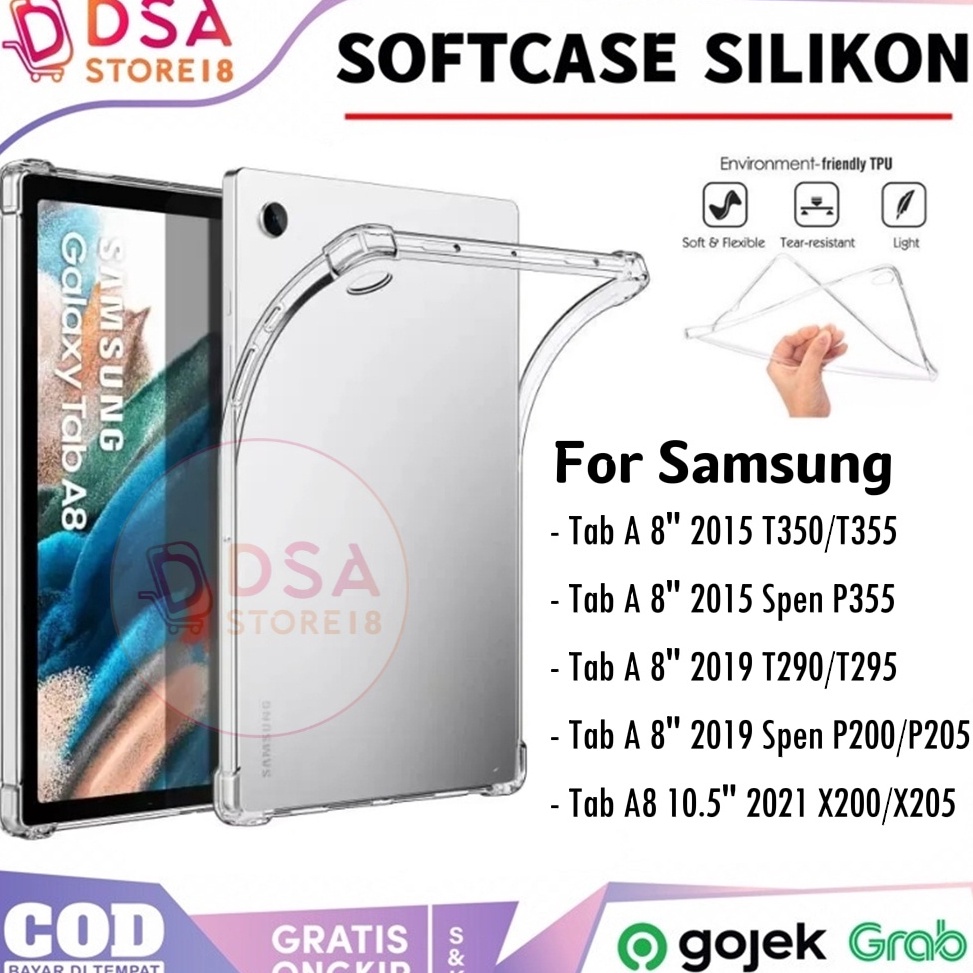 Tunik  Case Samsung Tab A8 A 8 10.5 inch S Pen / Softcase Samsung Tab A8 2015 / Samsung Tab A8 2019 With S Pen /T290/T295/T350/T355/P350/P355/P200/P205/X200/X205 Ultrathin Jelly Case Tablet Silikon Bening Hitam TPU Casing Softcase - Tab A8  Pasti Murah  �