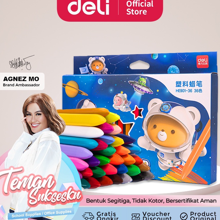 

[GWK ご㊛] Deli Plastic Crayon / Krayon Plastik 12/24/36 Tidak mengotori tangan ergonomis tidak beracun HE901 / langsung.kiirim.