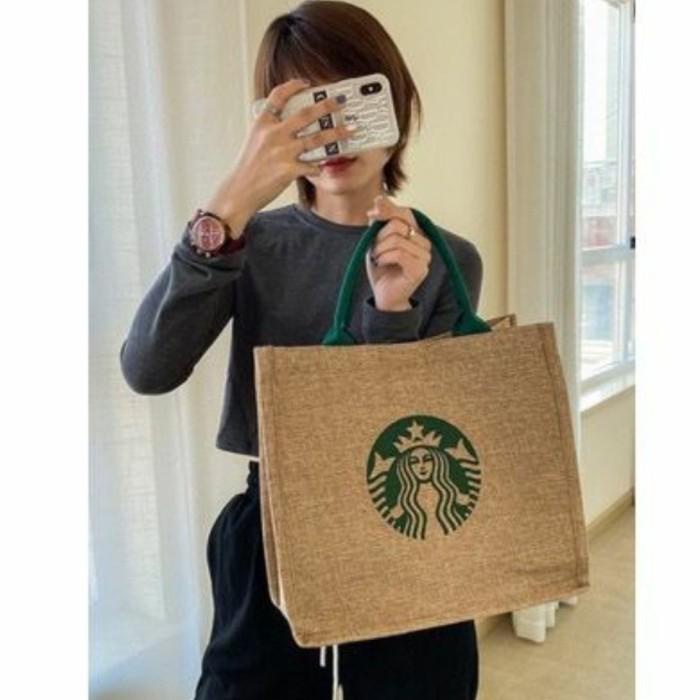Starbucks Weat Brown Canvas Bag Totebag Women Wanita Import Premium