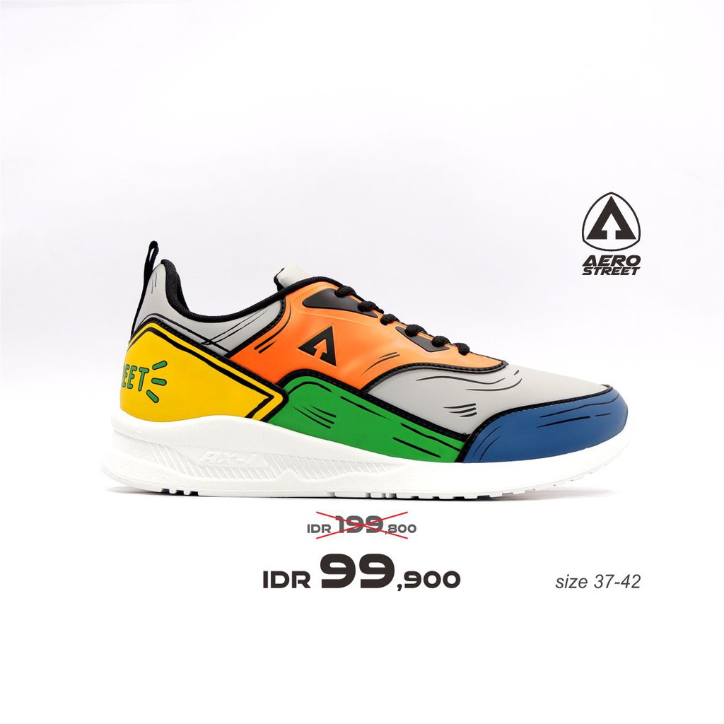 Aerostreet 37-42 Tiger 2D Hijau Orange - Sepatu Sneakers Casual Sekolah Pria Wanita Aero Stree