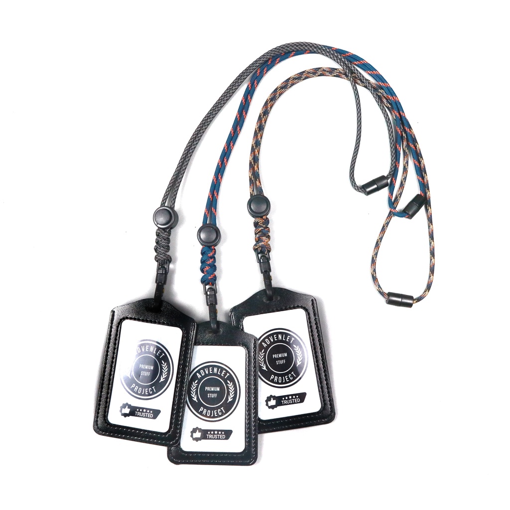 

Lanyard ID Card Holder Kulit PU Sintetis Tali Name Tag Paracord 4mm Snaphook Premium