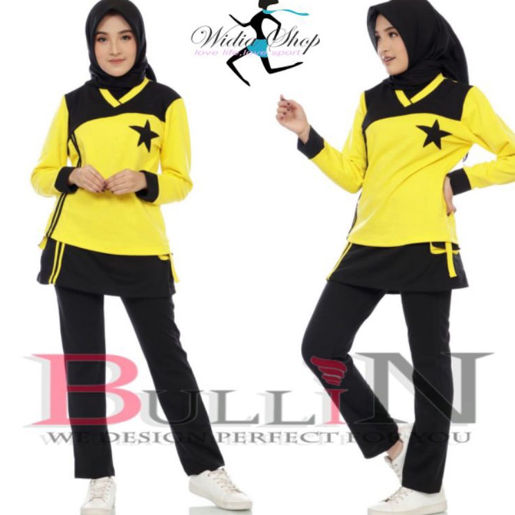 ➝ Setelan senam olahraga wanita muslimah hitam merah | Bullin u Special Edition Paling Popular.