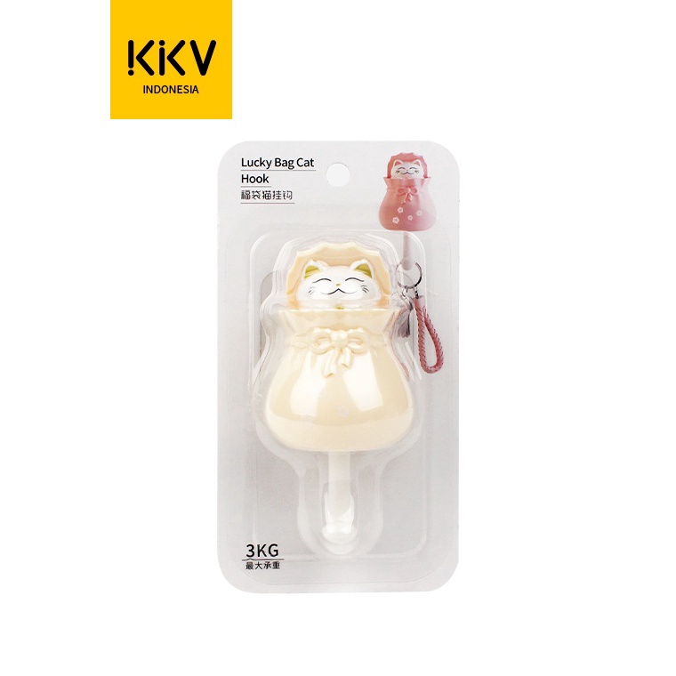 ™Gvb KKV - Lucky Bag Cat Wall Adhesive Hook Gantungan Tempel Dinding Kucing Warna Yellow f Kualitas 