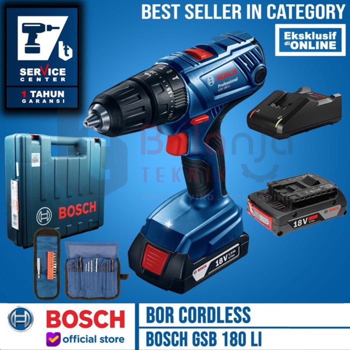 Bosch Bor Tembok Baterai Cordless GSB 180 LI 18V FREE Mata Bor & Obeng keren