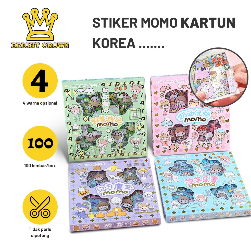 

73 Bright Crown Stiker Momo Motif Kartun Korea Lucu Dapat Box Isi 100 LEMBAR/ Sticker Momo Cute Aesthetic Waterproof Dekorasi Handbook Scrapbook DIY gmbny