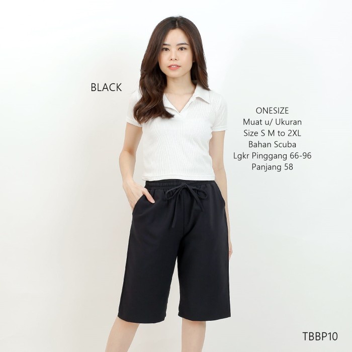 Manchu Celana Pendek Wanita Polos Selutut Bawahan Scuba Pinggang Full Karet