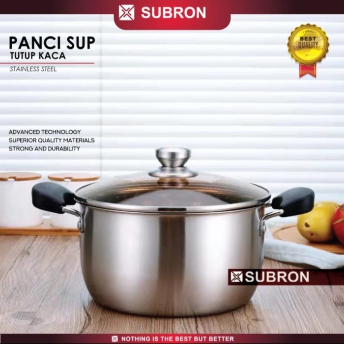Subron Panci Sup 26 Cm Stainless Tebal Tutup Kaca