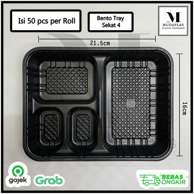 Bento Tray Sekat 4 Isi 50 pcs / Mika Bento / Kotak Bento / Lunch Box