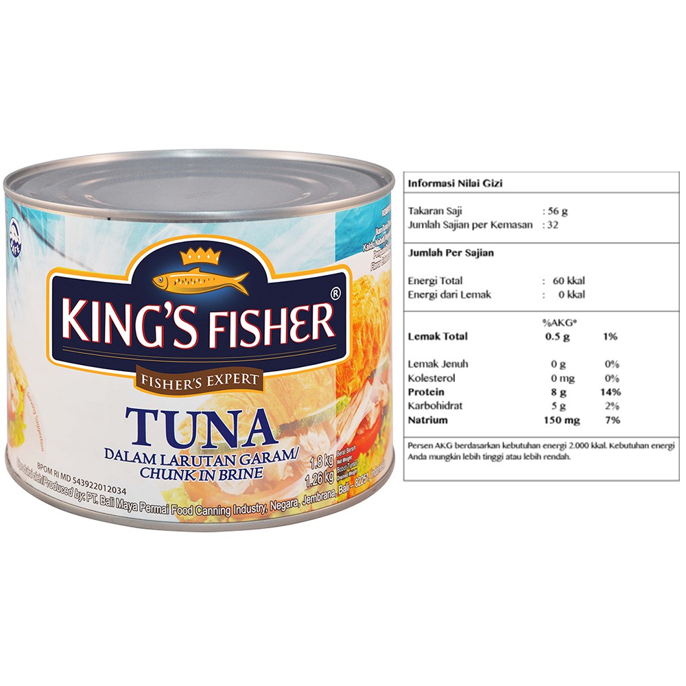 

Myhomey King'S Fisher Tuna Dalam Air Garam 1800 G Tuna In Brine Daging Tuna Makanan Kaleng