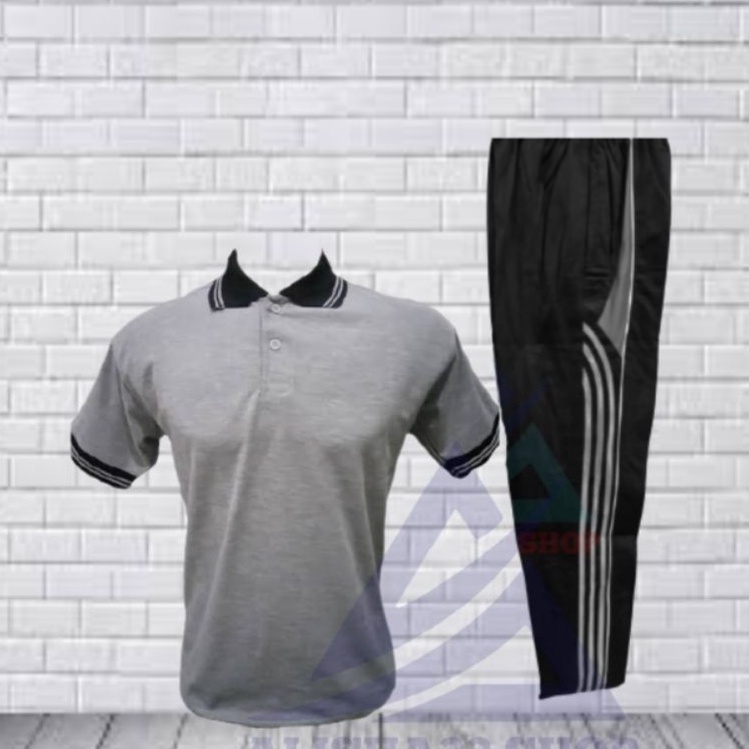 EG SETELAN KAOS KERAH LENGAN PENDEK PRIA STELAN CELANA TRAINING KAOS BERKERAH SET BAJU KAOS BERKERAH