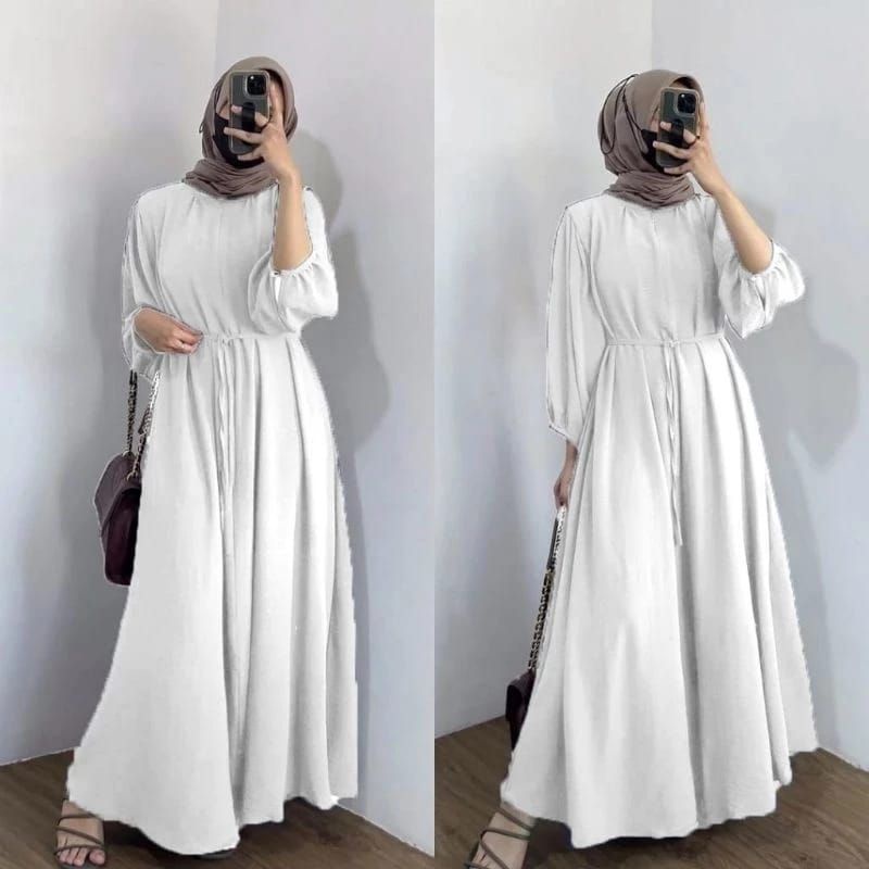 GAMIS PUTIH TERBARU CRINCLE AIRFLOW DRESS PUTIH BROKRN WHITE