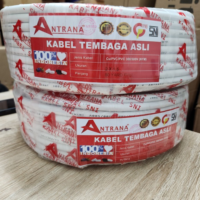 Kabel Listrik Kawat Tembaga 2X1.5 50 Yard Sni