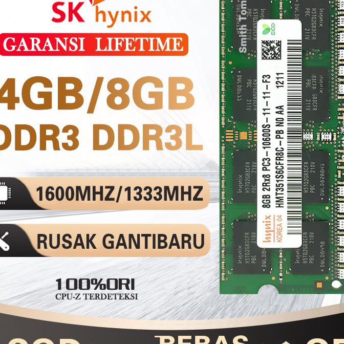 (L15/➸O◆) Memory Ram laptop HYNIX SODIMM DDR3 2GB 4GB 8GB 1600MHZ PC12800 1333MHZ PC10600 DDR3L 1600