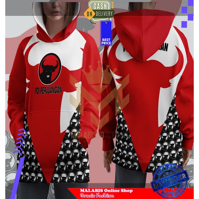 Jaket Hoodie Partai PDI Perjuangan 2023 2024  FULLPRINTING Wanita Premium Terbaru Art 4
