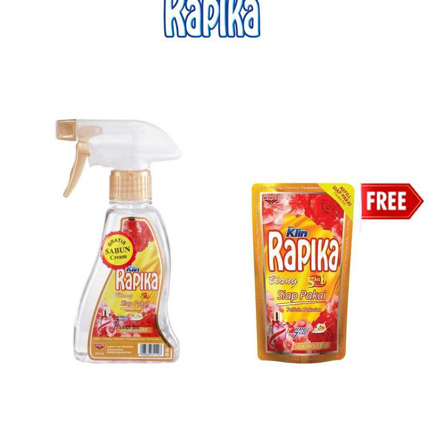 (FY».13☎) [Buy 1 Get 1] Rapika Biang Gold Botol 250ml - Free Rapika Pewangi Pakaian Gold Pouch 250ML