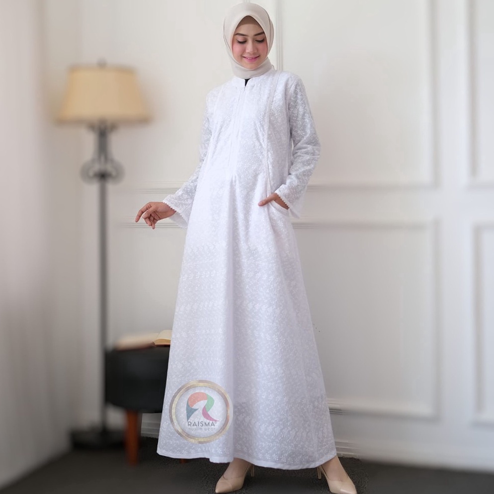 Terbaru.. Baju Gamis Putih Wanita Katun Baju Lebaran Umroh Haji Busana Muslim Wanita Princesai