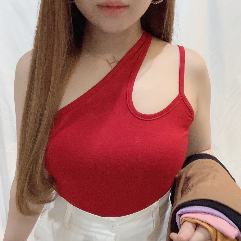 Rekomendasi.. One Shoulder Crop Tank Top | Spandex Rayon Kamisol Wanita | Maimon Grosir